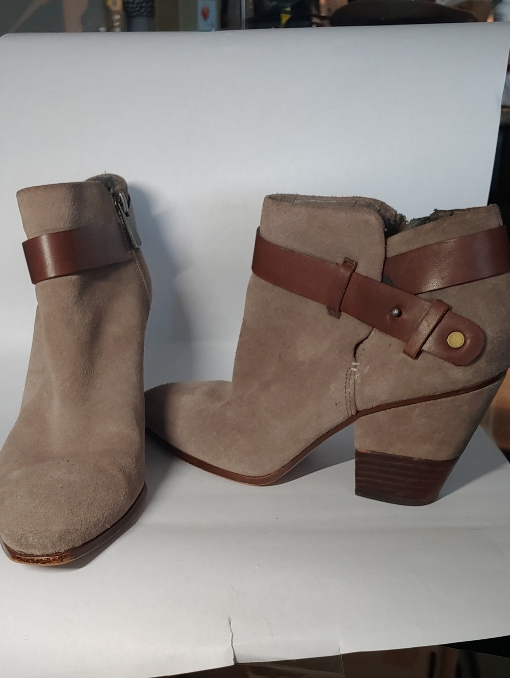 Dolce Vita Women's Taupe Suede Ankle Boots with Brown Leather Strap